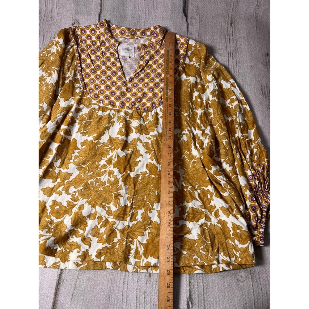 Umgee Blouse Womens 2XL Yellow Floral Boho Balloon Sleeve V-Neck Top - Picture 6 of 8